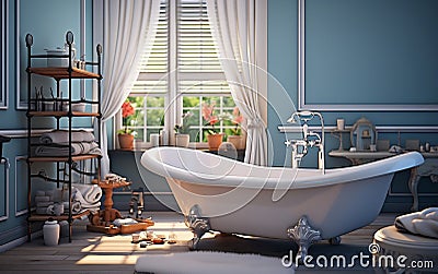 bathroom interior room with furniture bathtub shel Generative AI Stock Photo