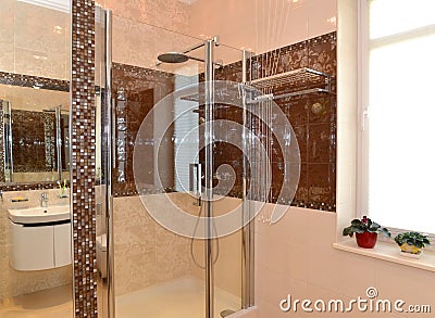 Bathroom interior, shower cabin. Apartament Stock Photo