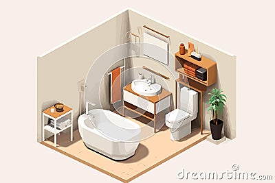 bathroom isometric vector flat minimalistic isolated illustration Vector Illustration