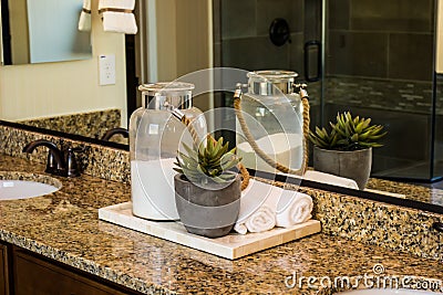 Bathroom Items On Display In Modern Bathroom Stock Photo