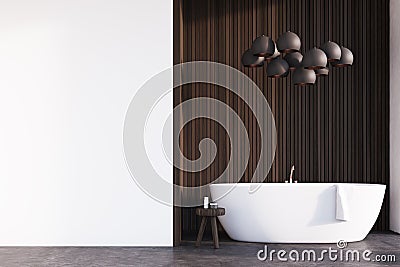 Bathroom with lamps, dark wood, wall Stock Photo