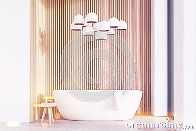 Bathroom with lamps, light wood, toned Stock Photo