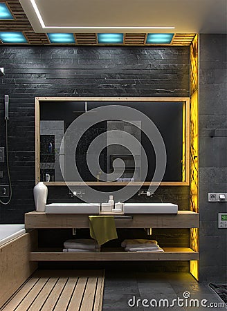 Bathroom minimalist interior design, render 3D Stock Photo