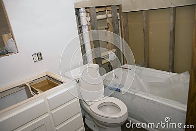 Bathroom Remodel Vanity Toilet Tub Stock Photo