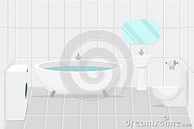Bathroom sanitary room with bathroom toilet sink mirror and washing machine Vector Illustration