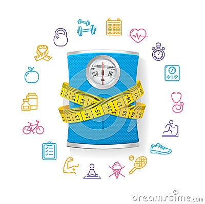 Bathroom Scale. Fitness Concept. Vector Vector Illustration