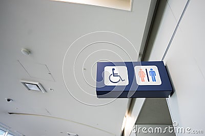 Bathroom Signs indicate that a toilet for the disabled Stock Photo