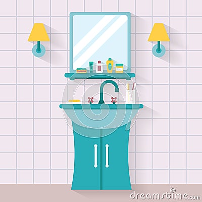 Bathroom sink with mirror Vector Illustration