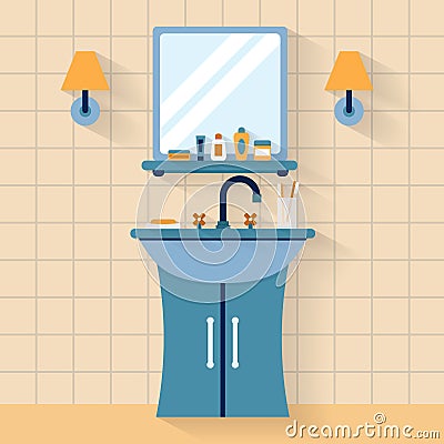 Bathroom sink with mirror Vector Illustration