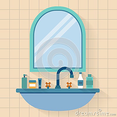 Bathroom sink with mirror Vector Illustration