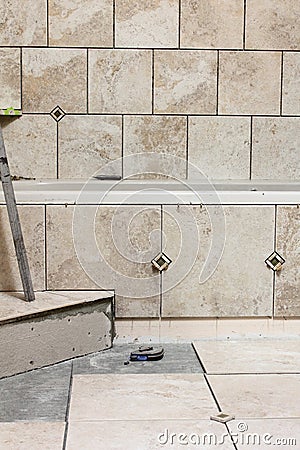 Bathroom Tile Remodel Project Stock Photo