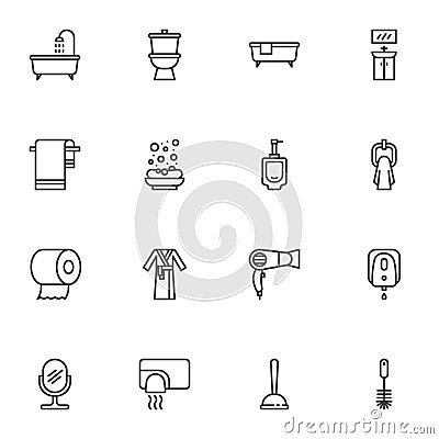 Bathroom and toilet line icons set Vector Illustration