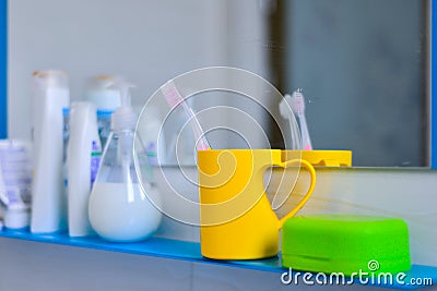 Bathroom,Toothbrush,couple, soap Stock Photo