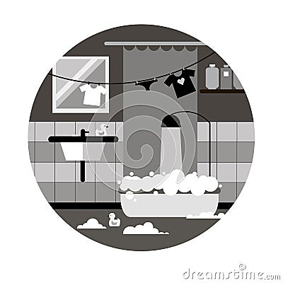 Bathroom vector interior wall shower decoration Vector Illustration