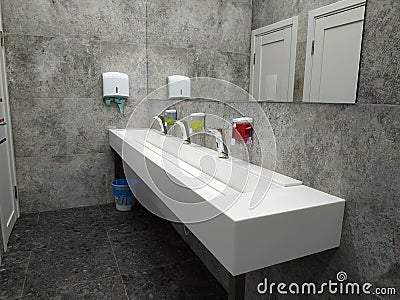 Bathroom with white washbasin and taps. Stock Photo
