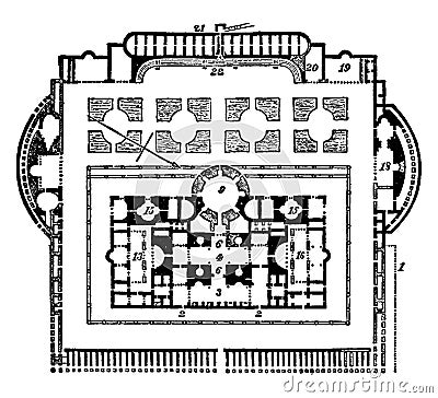 Baths of Caracalla, The ground plan, vintage engraving Vector Illustration