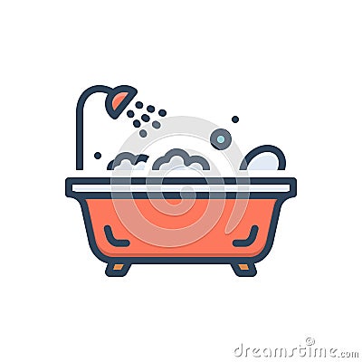 Color illustration icon for Baths, bathtub and bathing Cartoon Illustration