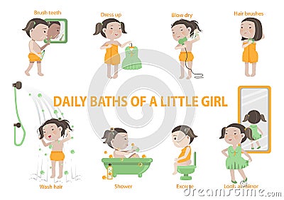 Daily baths of a little girl Vector Illustration