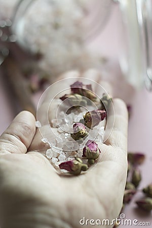 Bathsalt and roses Stock Photo