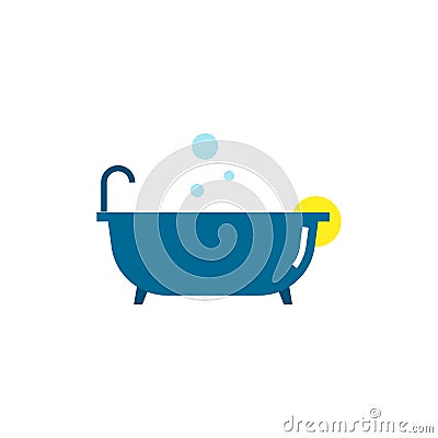 Bathtub with faucet flat element design,Vector and Illustration Vector Illustration