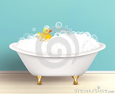 Bathtub With Foam Poster Vector Illustration