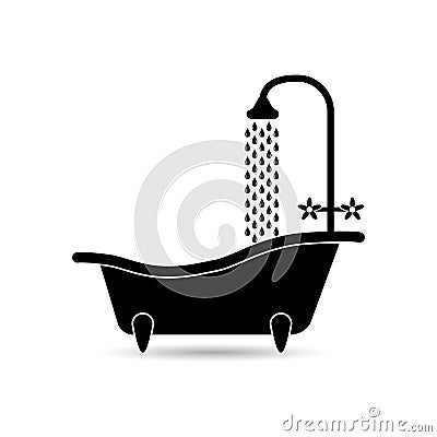 Bathtub icon with flowing water. Bath vector isolated on a light background the icon for the item, a bathroom. Vector Illustration