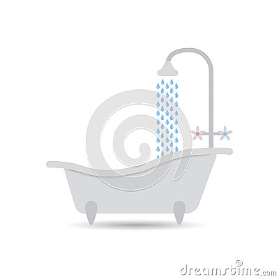 Bathtub icon with flowing water. Bathtub vector isolated on a light background. Element for your design. Vector Illustration