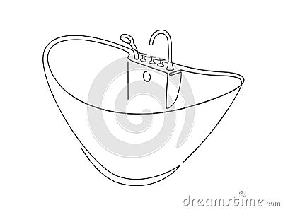Bathtub outline icon, bathroom accessories linear style pictogram isolated on white. Bath continuous one line vector Vector Illustration
