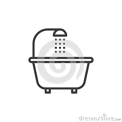 Bathtub and shower line icon, outline vector sign, linear style pictogram isolated on white. Vector Illustration