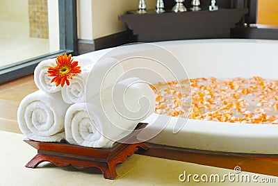 Bathtub in Spa room Stock Photo