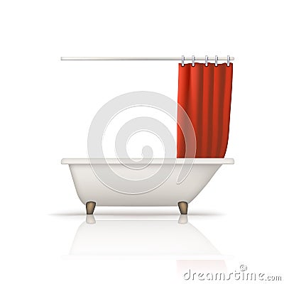 Bathtube red curtain Vector Illustration