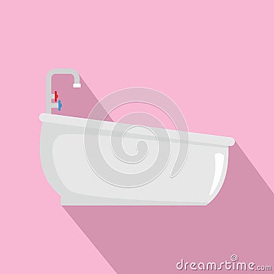 Bathtube with water tap icon, flat style Cartoon Illustration