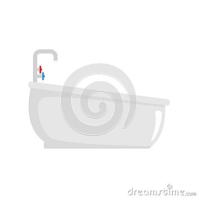 Bathtube with water tap icon, flat style Vector Illustration