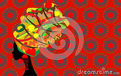 Batik, Portrait beautiful African woman in traditional turban, black women silhouette Vector Illustration