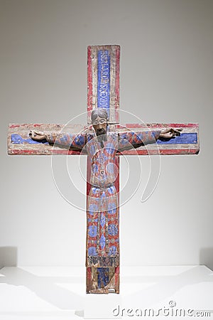 Batllo Majesty, wooden carved sculpture from unknown Garrotxa church Editorial Stock Photo