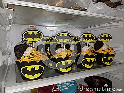 Batman cupcake& x27;s varian cocolate with butter cream Editorial Stock Photo