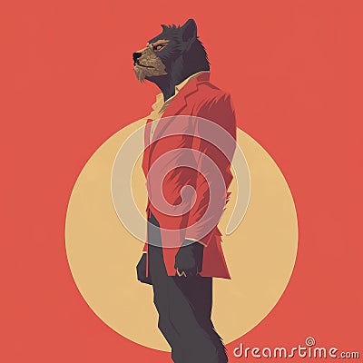 Neoclassicism Minimalism Werewolf Humanoid Poster Cartoon Illustration