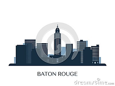 Baton Rouge skyline, monochrome silhouette. Vector Illustration