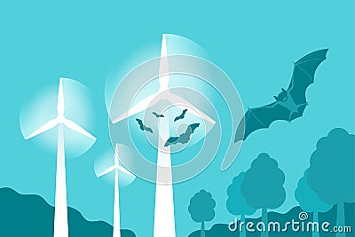 Bats attracted to wind turbines Vector Illustration