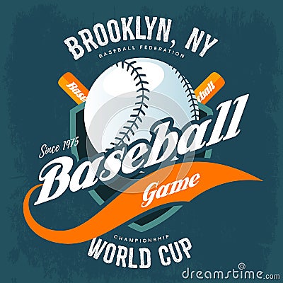 Bats behind baseball ball on shield t-shirt logo Vector Illustration