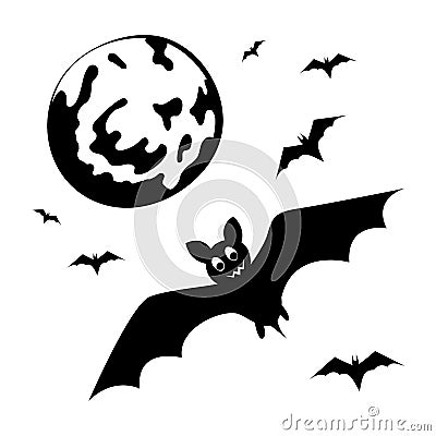 Bats and the moon. Black silhouette of halloween decoration Stock Photo