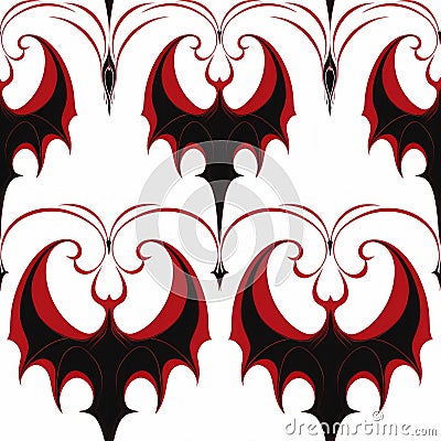 Striking Symmetrical Black And Red Bats - Fantasy Illustrated Design Stock Photo