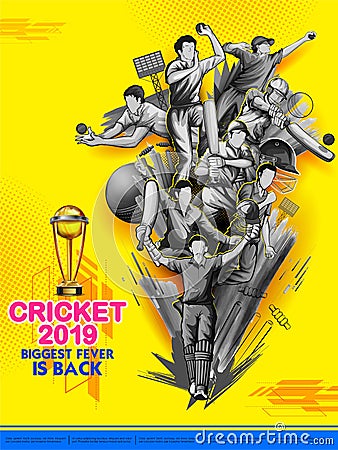 Batsman and bowler playing cricket championship sports 2019 Vector Illustration