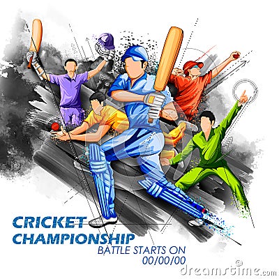 Batsman and bowler playing cricket championship sports Vector Illustration