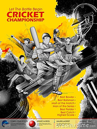 Batsman and bowler playing cricket championship sports Vector Illustration