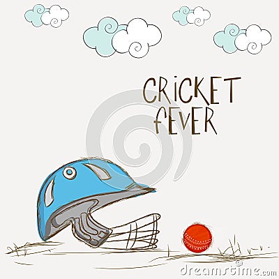 Batsman helmet with ball for Cricket Fever. Stock Photo