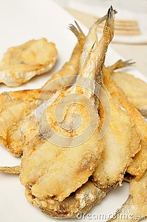 Battered and fried hake Stock Photo