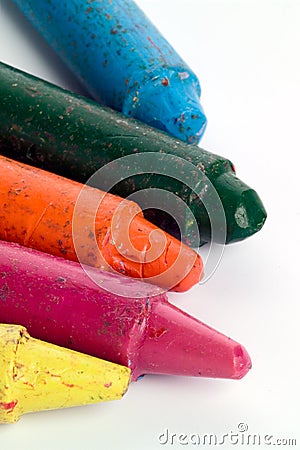 Battered old colored crayons Stock Photo
