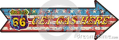 Battered route 66 gas station sign Vector Illustration