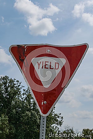 Battered Yield Sign Stock Photo